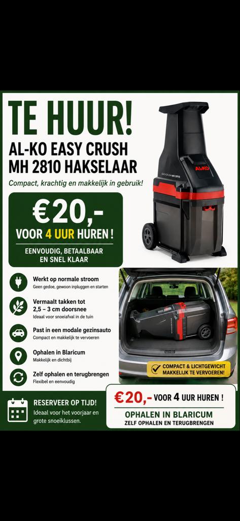 Hakselaar te huur - AL-KO Easy Crush MH 2810, Ophalen, Zo goed als nieuw, Elektrisch, Met opvangbak