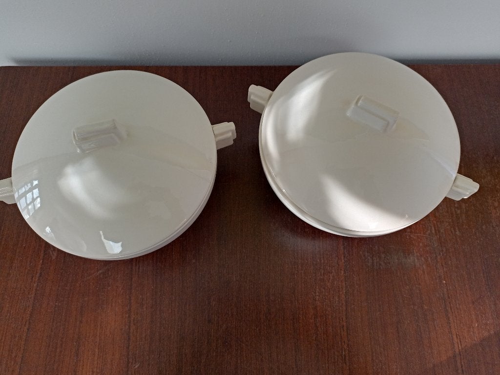 2 Vintage Serveerschalen/Dekschalen Gebroken Wit, Verzamelen, Ophalen of Verzenden, Huis en Inrichting
