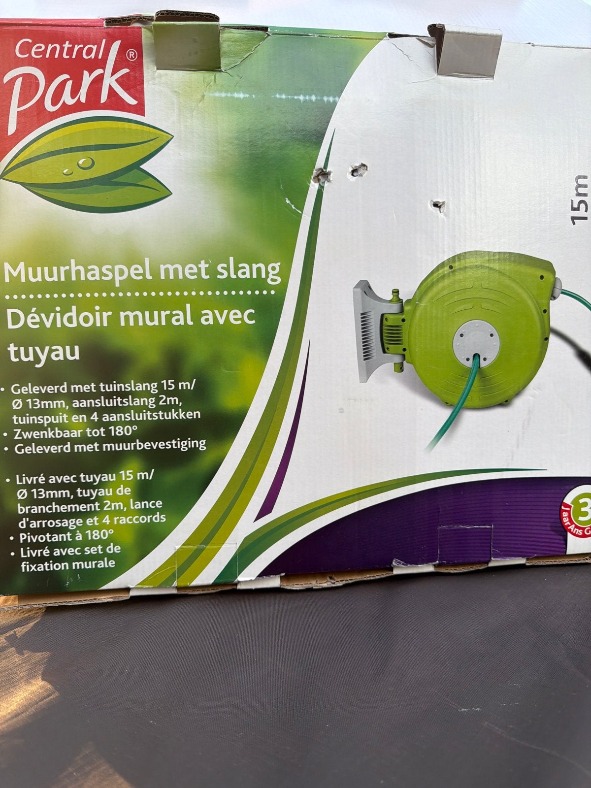 Nieuwe Central Park Muurhaspel met 15m slang, Ophalen of Verzenden, Nieuw, Tuinslanghaspel