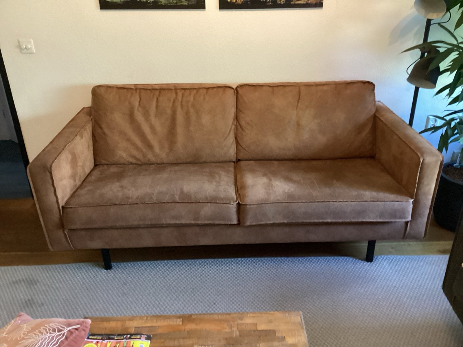 Rodeo Bank Cognac Leer 2-zits, Eco Leer - bePureHome, Ophalen, Gebruikt, 150 tot 200 cm, Tweepersoons
