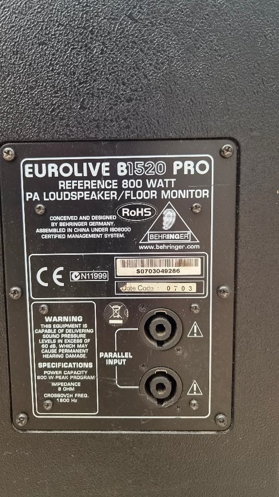 2 x Behringer Eurolive B1520 Pro PA Luidspreker, setprijs, Vloerstaande luidspreker, Gebruikt, Geschikt voor surround/home cinema