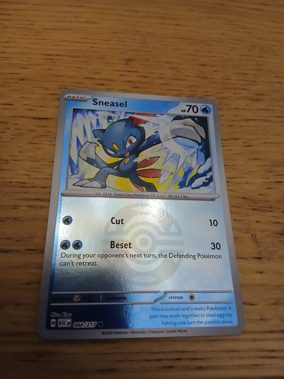 Pokémon Kaart Sneasel 044/217 - Zo goed als nieuw, Ophalen of Verzenden, Zo goed als nieuw, Losse kaart