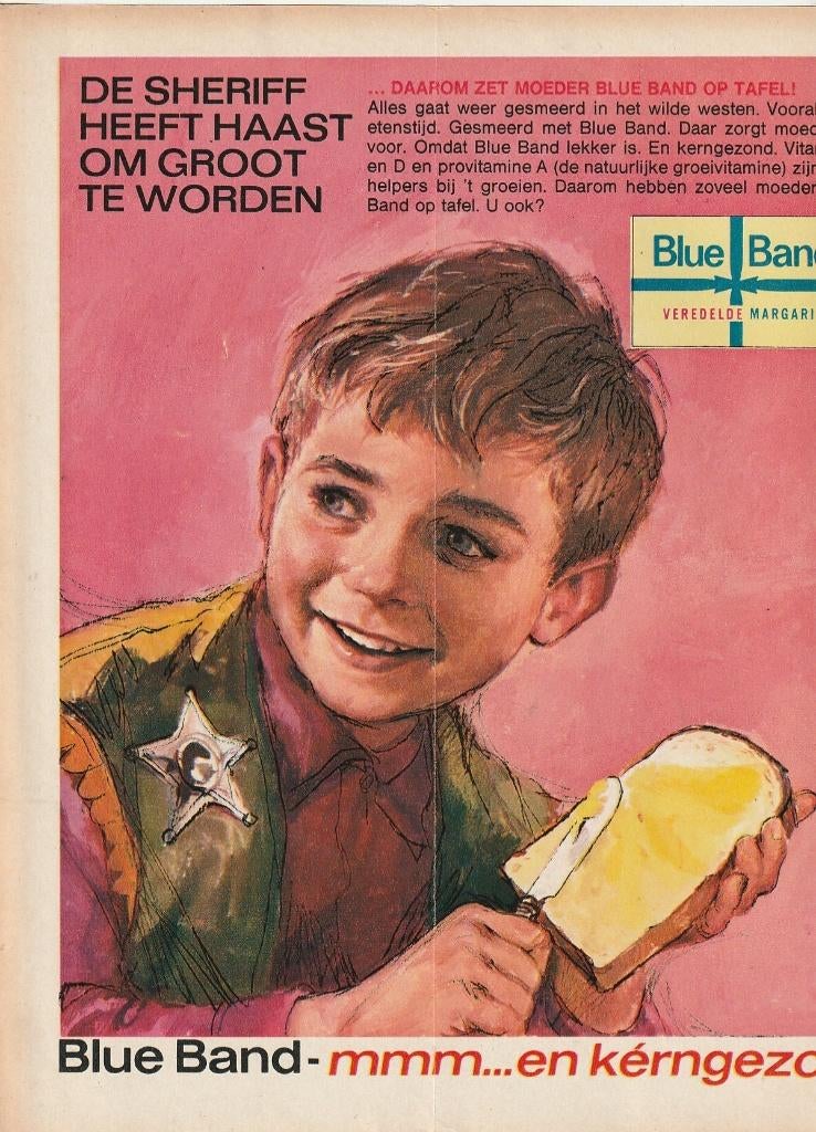 retro reclame 1966 Blue Band margarine jongetje is sheriff, Verzamelen, Retro, Verzenden, Overige typen
