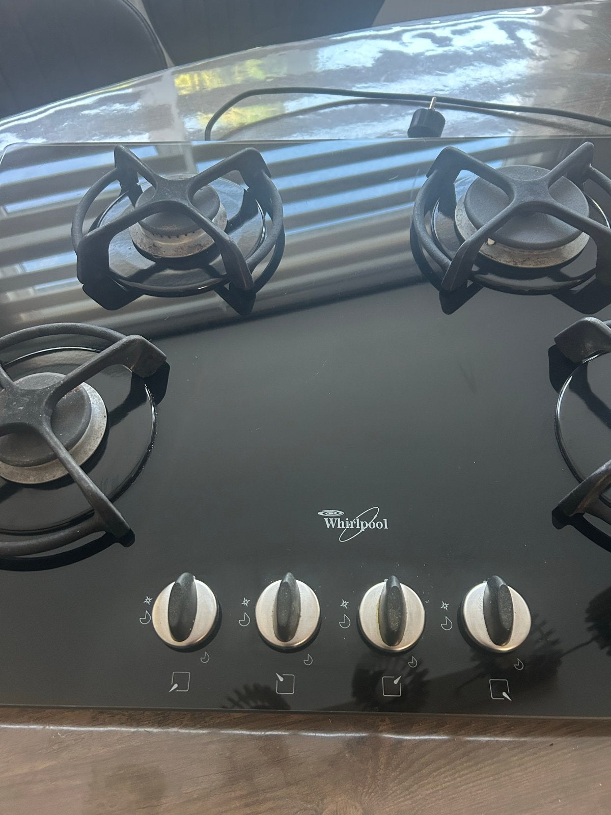Whirlpool AKM440/NB Inbouw Gaskookplaat - zwarte glas, Witgoed en Apparatuur, Gebruikt, Inbouw, Gas, 4 kookzones