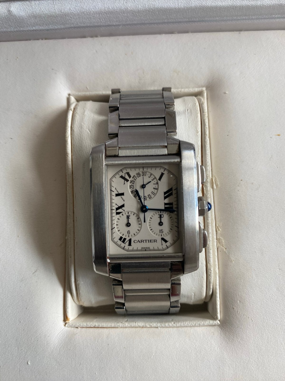 Cartier Tank Française Chronograaf Herenhorloge Staal, Overige merken, Gebruikt, Staal, Polshorloge