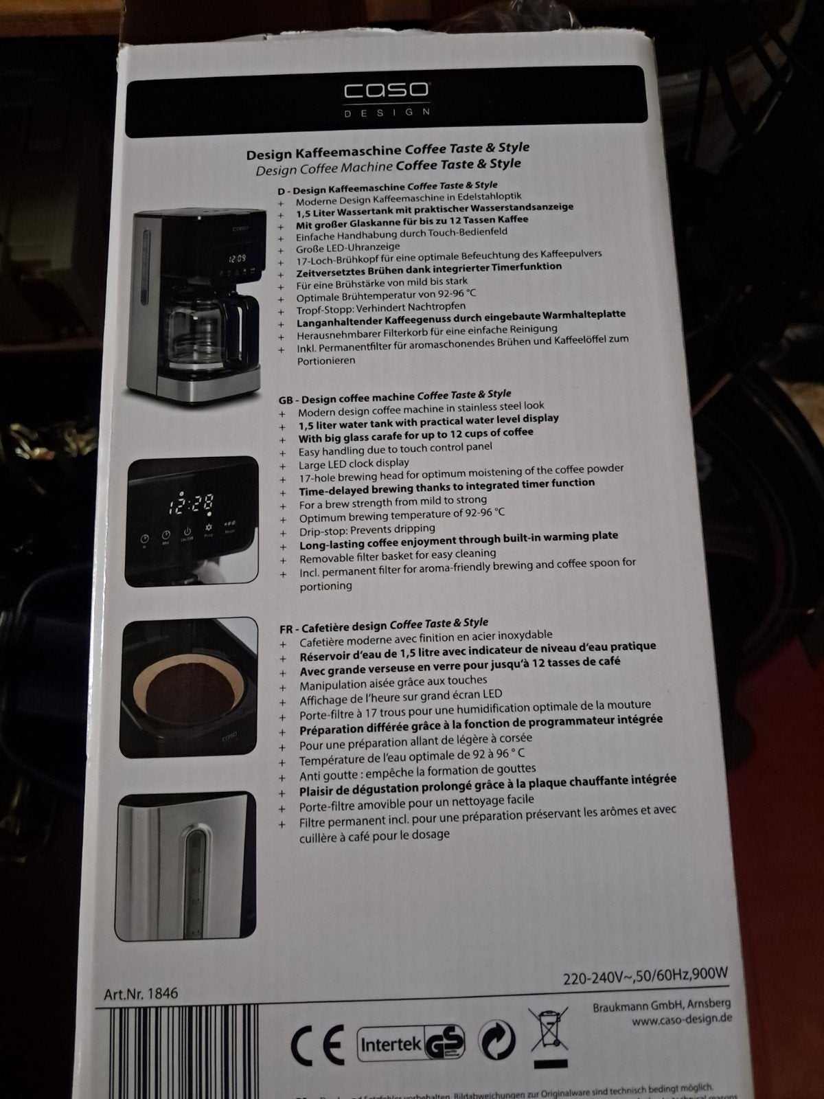 Caso Design Koffiemachine Coffee Taste & Style, 10 kopjes of meer, Gemalen koffie, Ophalen of Verzenden, Koffiemachine