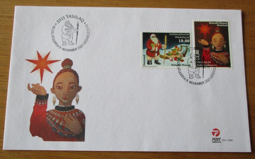 Groenland, FDC serie Kerstmis 2021, Postzegels en Munten, Ophalen of Verzenden, Denemarken, Gestempeld