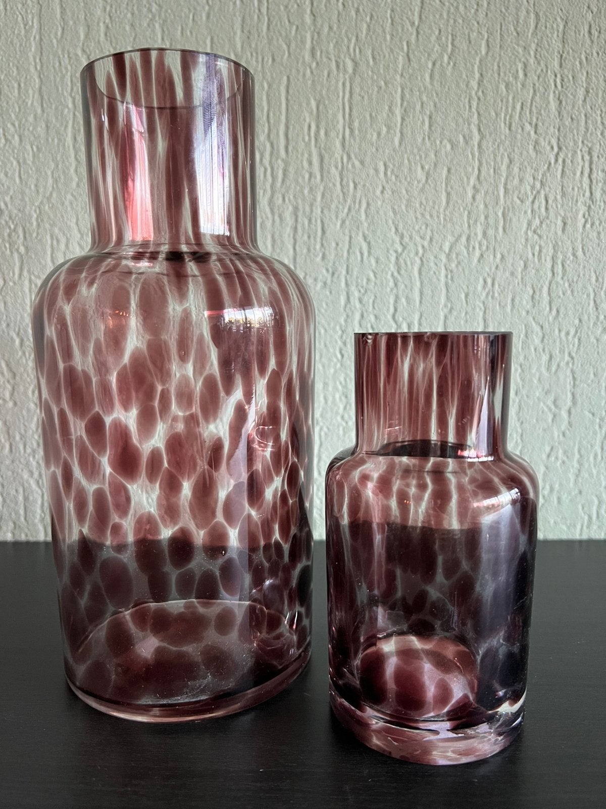 Set van 2 paarse glazen panter vazen / cheetah print, Ophalen of Verzenden, Nieuw, Transparant