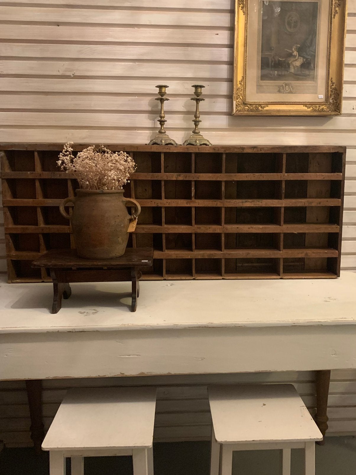 Stoere oude brocante vakkenkast, werkplaatskast, Ophalen