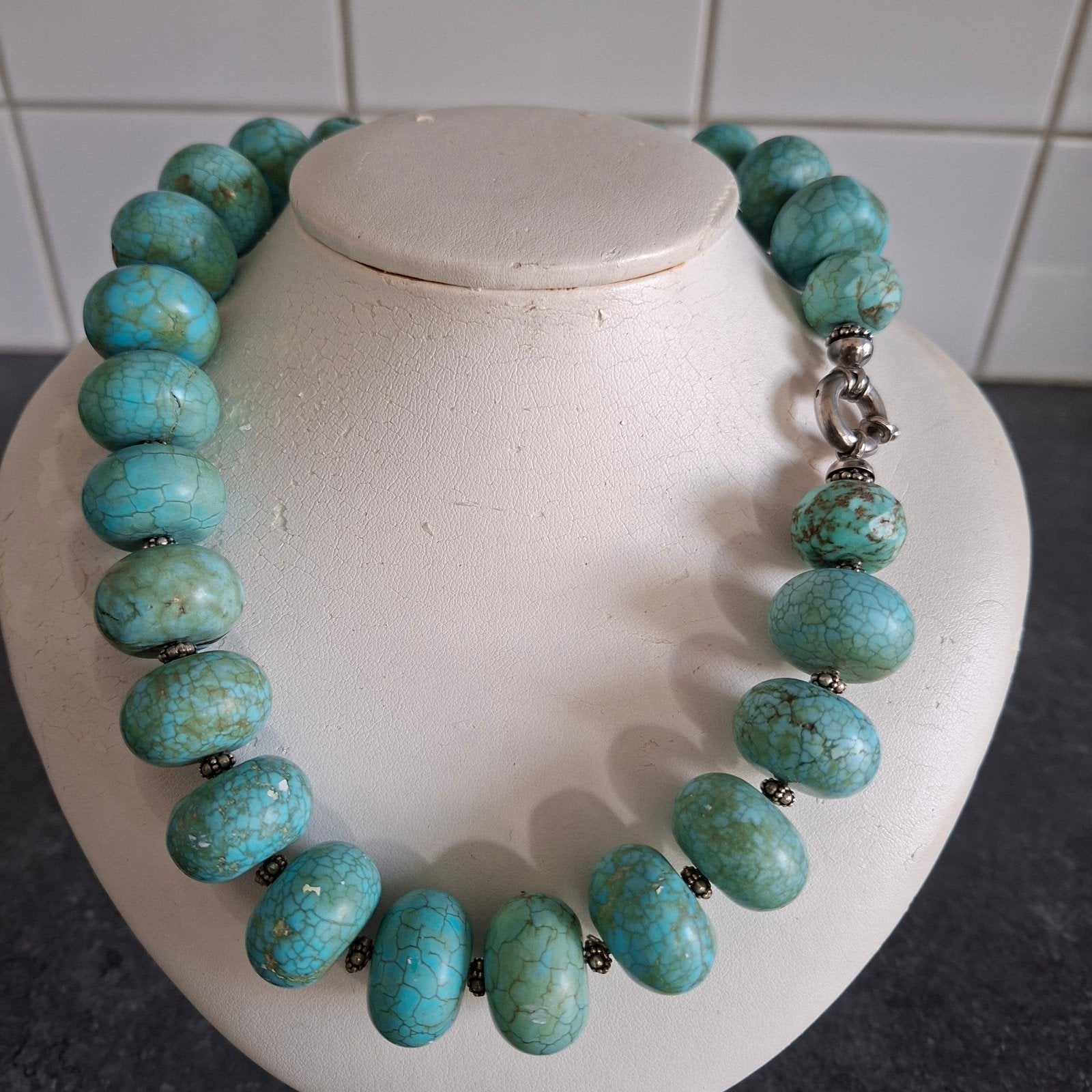 Handmade Turquoise collier met sterling zilveren elementen., Ophalen of Verzenden, Nieuw