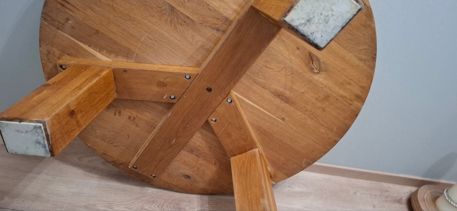 Massief eikenhouten salontafel, rond, Huis en Inrichting, Gebruikt, 50 tot 100 cm, 100 tot 150 cm, Rustiek