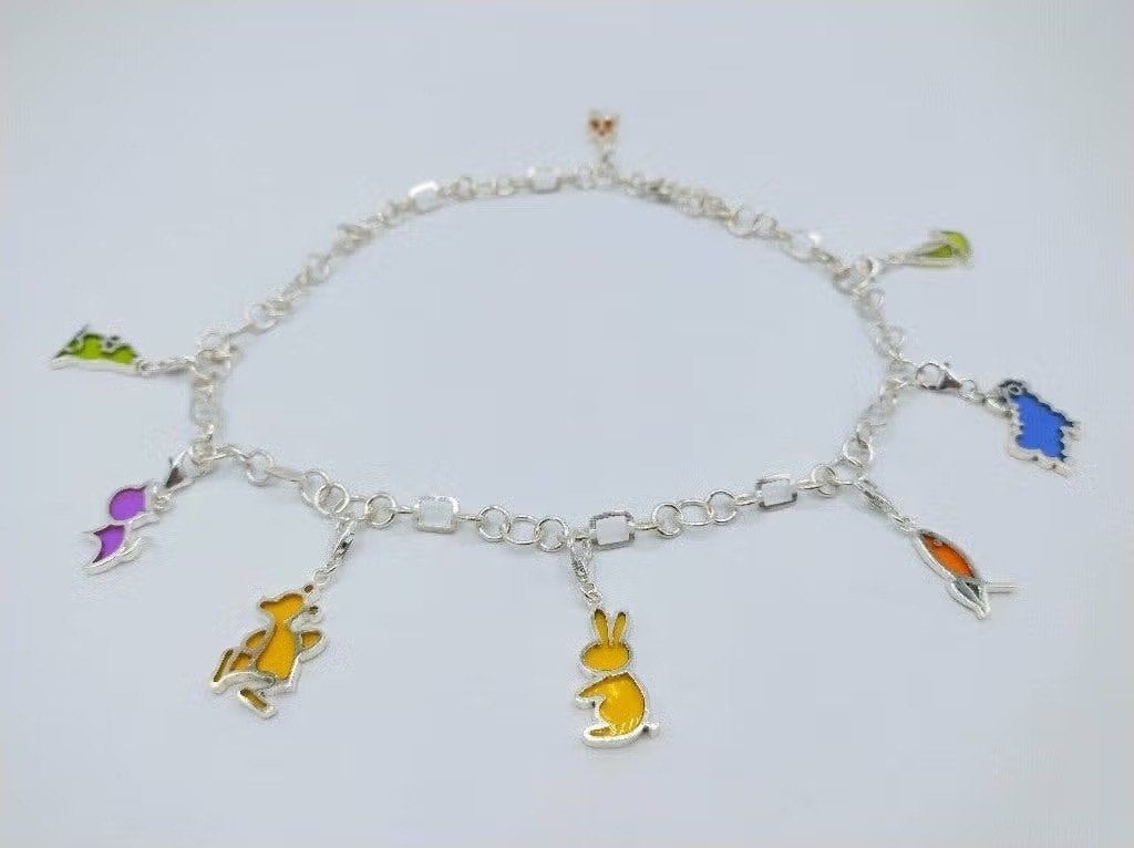 Zilveren ketting met 8 gekleurde dieren bedels, 42 - 46 cm, Verstelbaar, Info@zilverwebsite.nl, Verzenden, Zo goed als nieuw