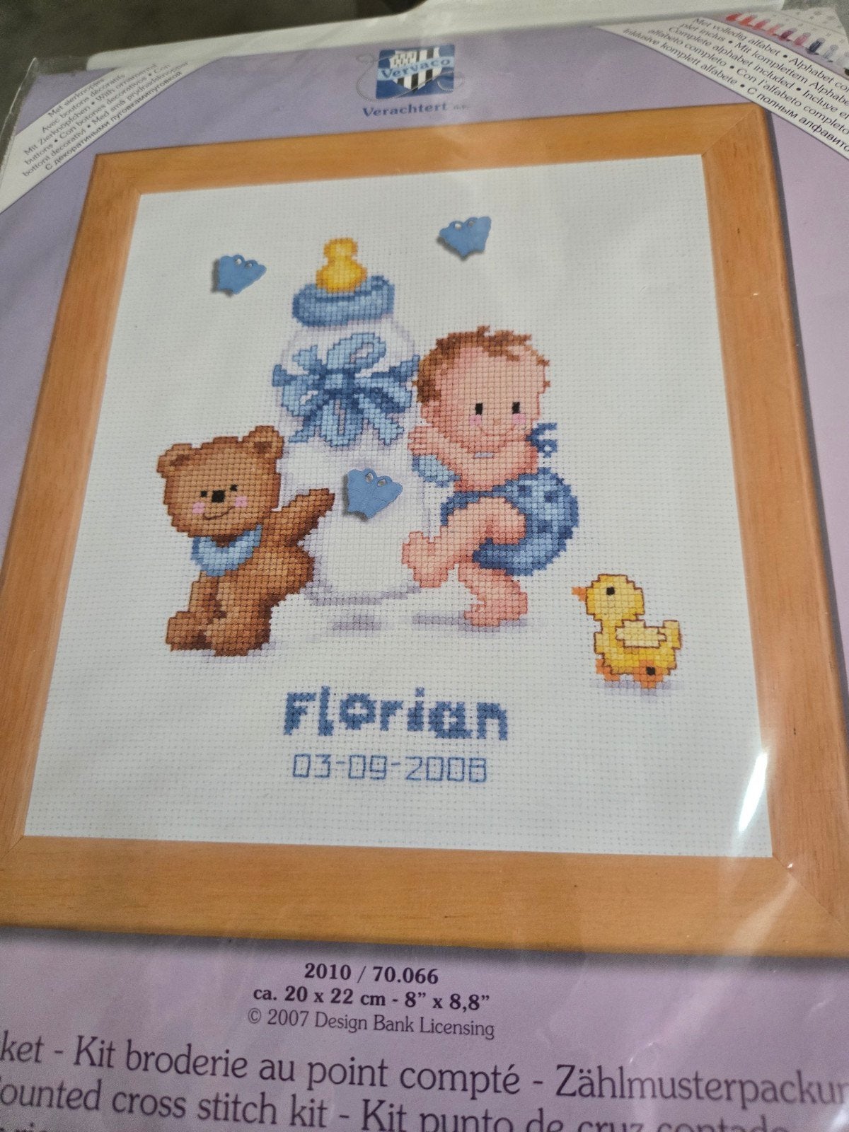 Vervaco borduurpakket geboortetegel baby met fles, Ophalen of Verzenden, Nieuw, Borduurpakket