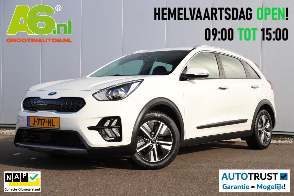 Kia Niro 1.6 GDi Hybrid DynamicLine Half Leder Carplay Andro, Gebruikt, Euro 6, Leder en Stof, Wit