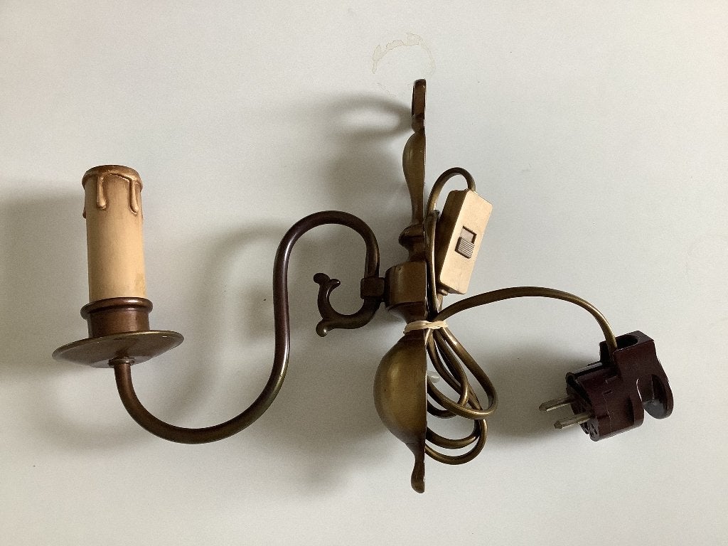 KLASSIEKE MESSING MUURWANDLAMP IN SUPER CONDITIE, Ophalen of Verzenden