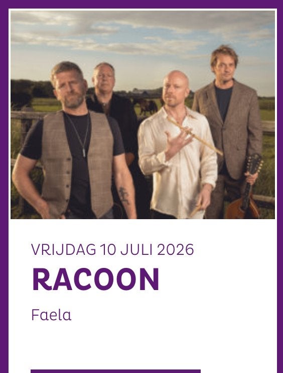 2 Tickets Racoon Royal Park 10 juli Staanplaatsen, Twee personen, Juli