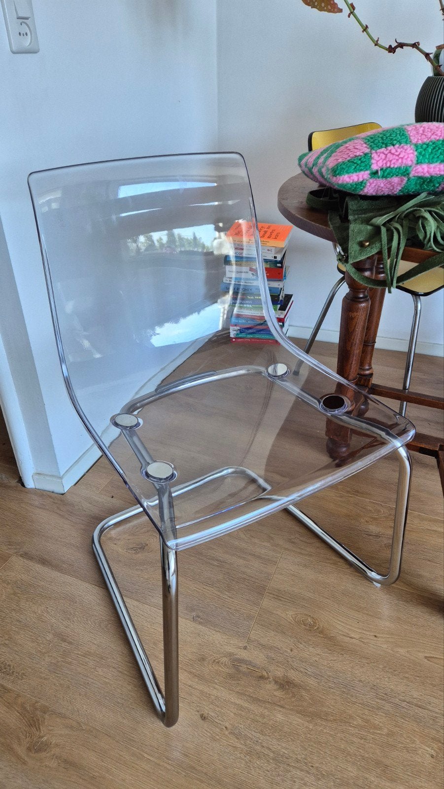 IKEA Tobias eetkamerstoel - transparant met chroom, Ophalen, Gebruikt, Overige kleuren, Modern, Transparant