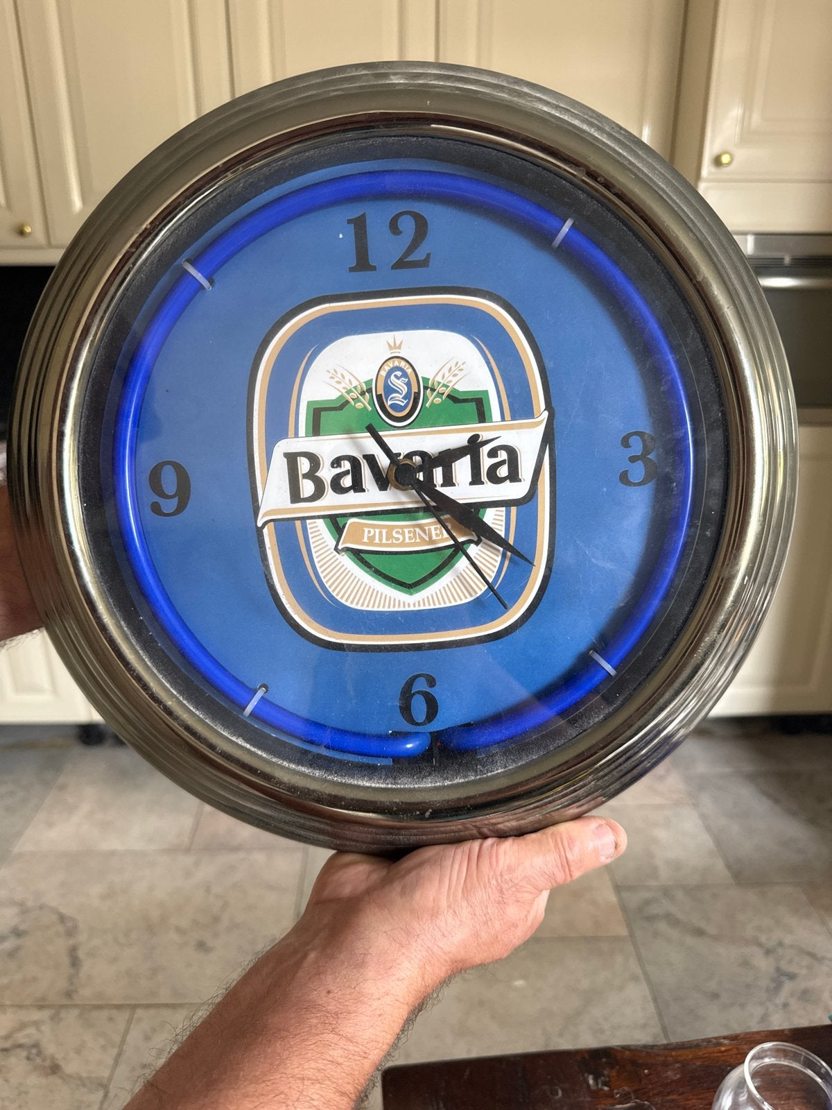 Bavaria Pilsener wandklok met LED verlichting, Ophalen, Analoog, Wandklok, Met verlichting