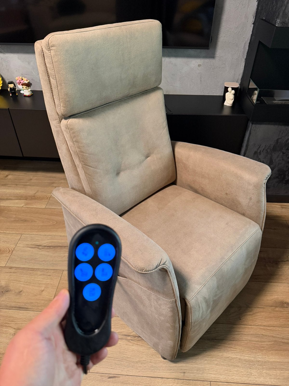 Sta op stoel relaxfauteuil 2motoren accu microleder, Huis en Inrichting, Ophalen, Zo goed als nieuw, Minder dan 75 cm, 50 tot 75 cm