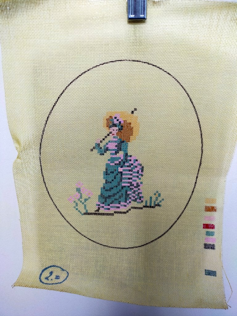Voorbedrukt stramien dame met parasol, Hobby en Vrije tijd, Borduren en Borduurmachines, Ophalen of Verzenden, Nieuw, Patroon