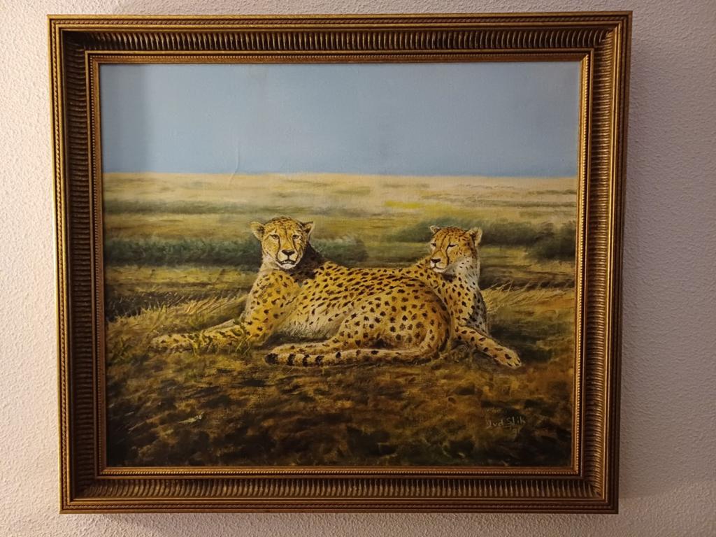 Schilderij van twee cheeta's in de savanne Jaap van der Slik, Ophalen