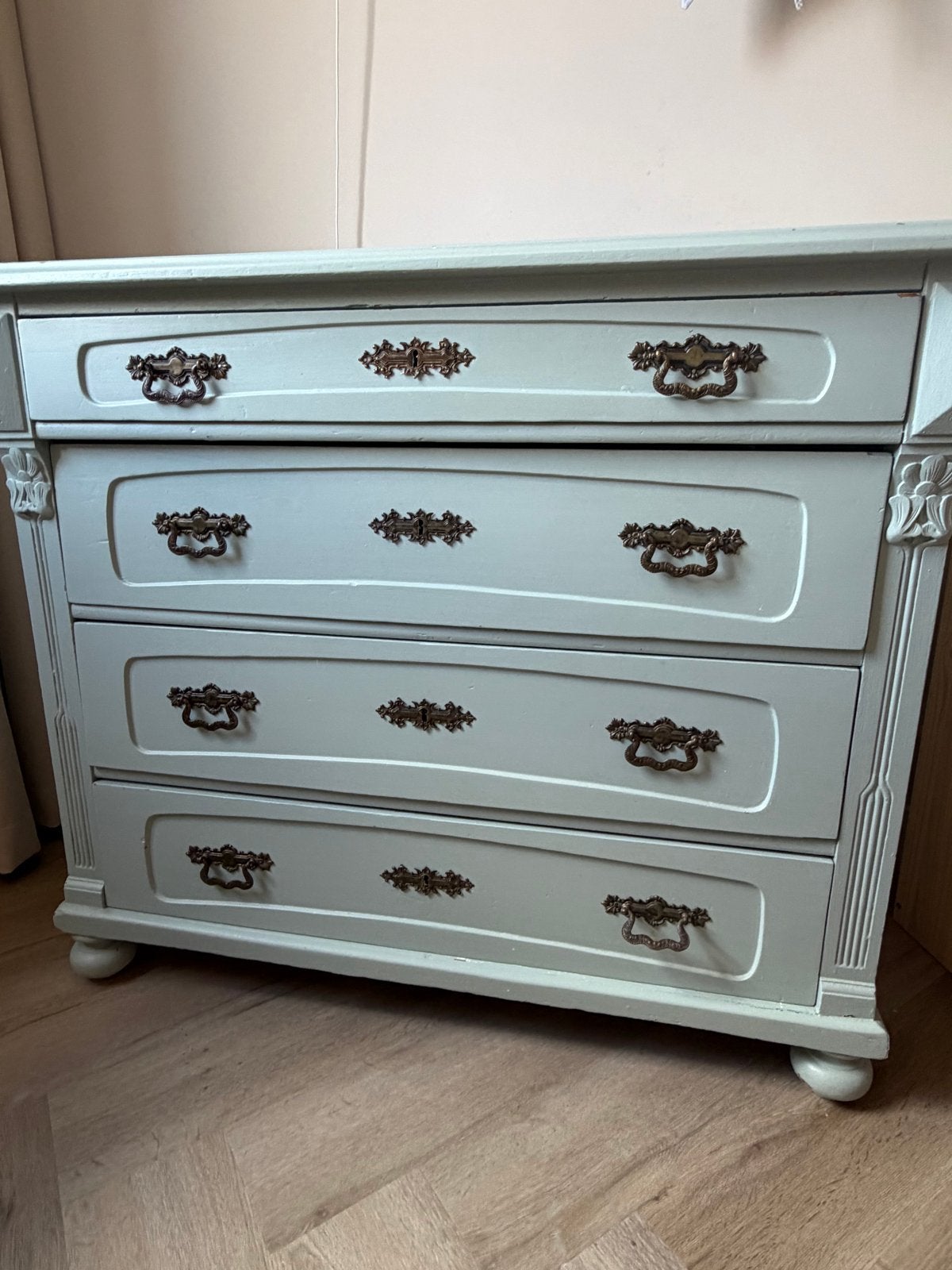 Antieke brocante commode/ladenkast - salie groen/blauw, Ophalen
