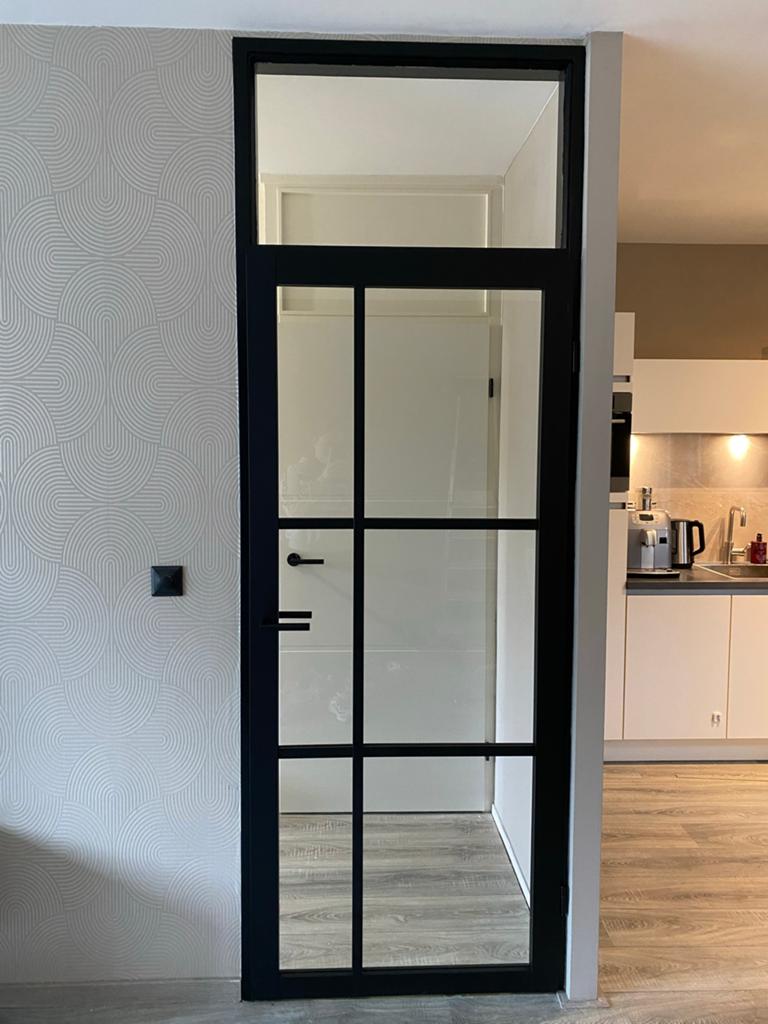 Zwarte binnendeur met glas, Ophalen, 80 tot 100 cm, Binnendeur, 200 tot 215 cm