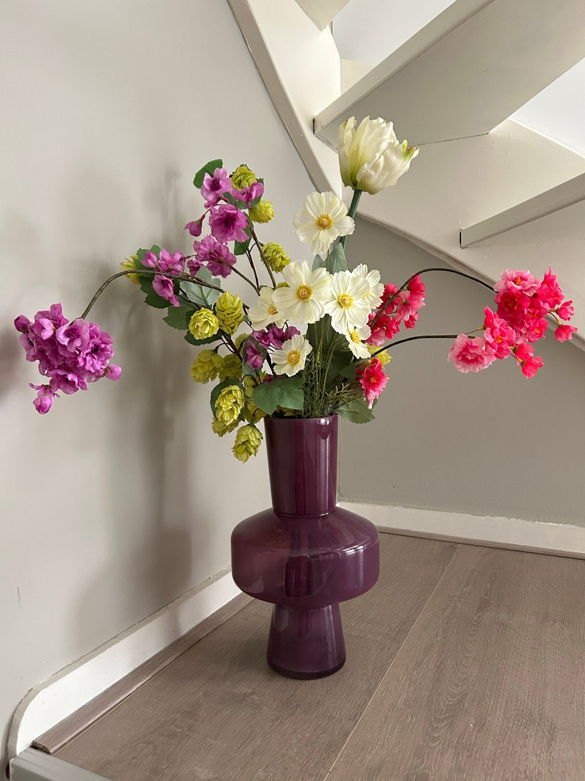 Glazen vaas Countryfield met kunstbloemen, Ophalen, Gebruikt, Paars, Glas