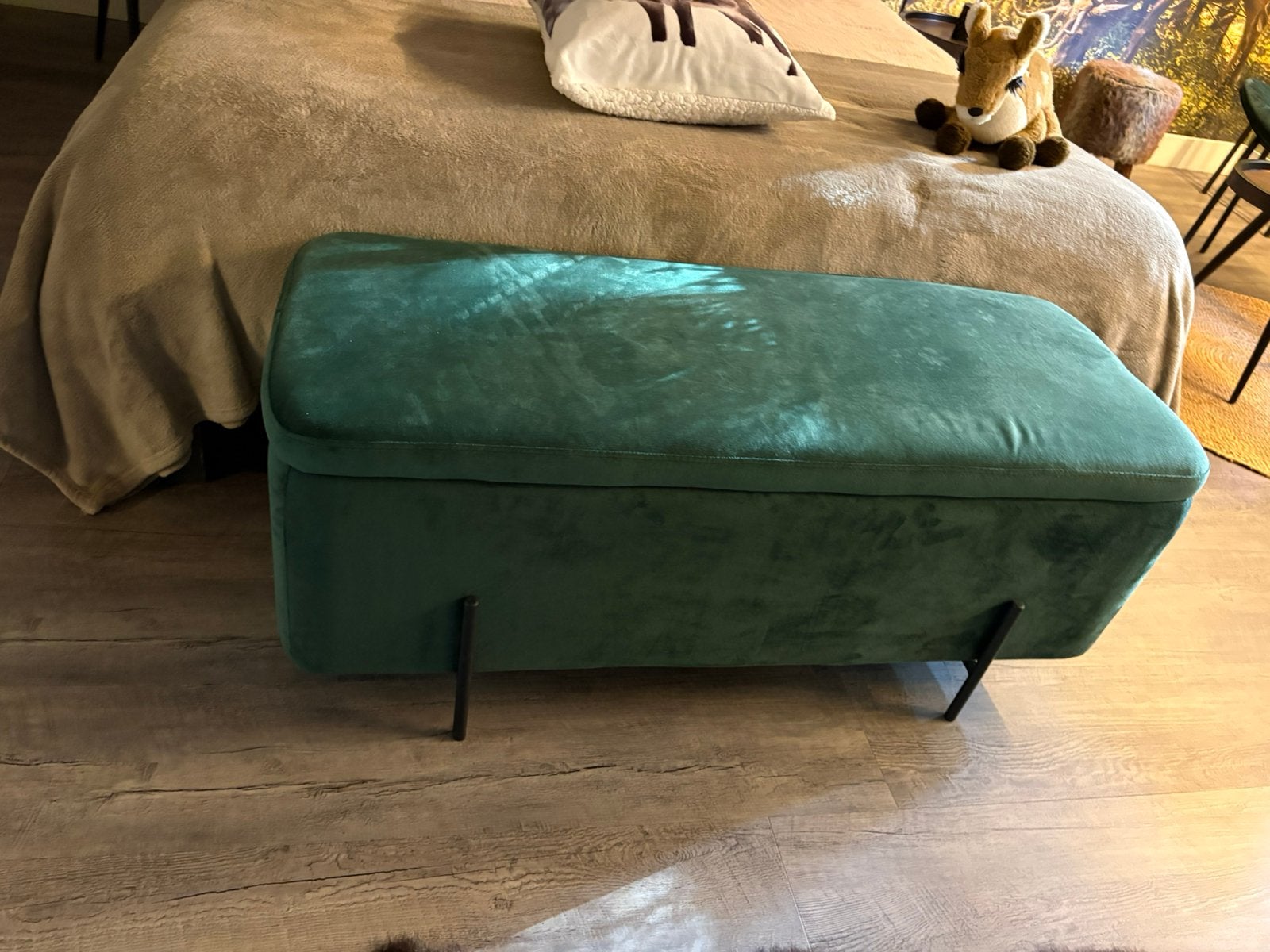 Groen velvet opbergbank, Huis en Inrichting, Ophalen, Minder dan 50 cm, Scandinavisch, 75 tot 100 cm