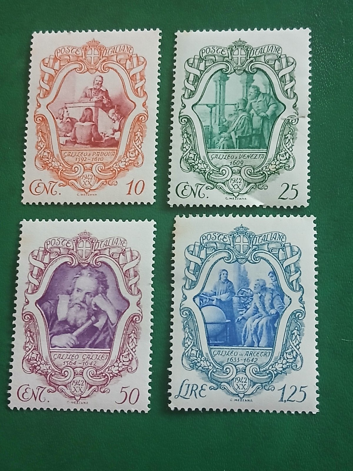 Vier postfrisse Italiaanse postzegels  1942 -Galileo Galilei, Ophalen of Verzenden