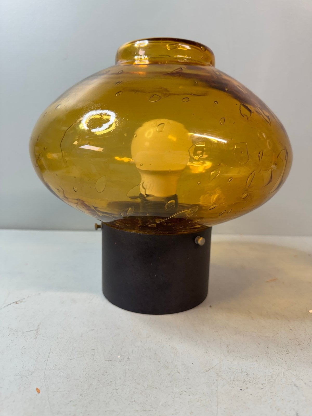 Vintage glazen tafellamp met bubbels - Amberkleurig, Overige merken, Gebruikt, ?, Glas