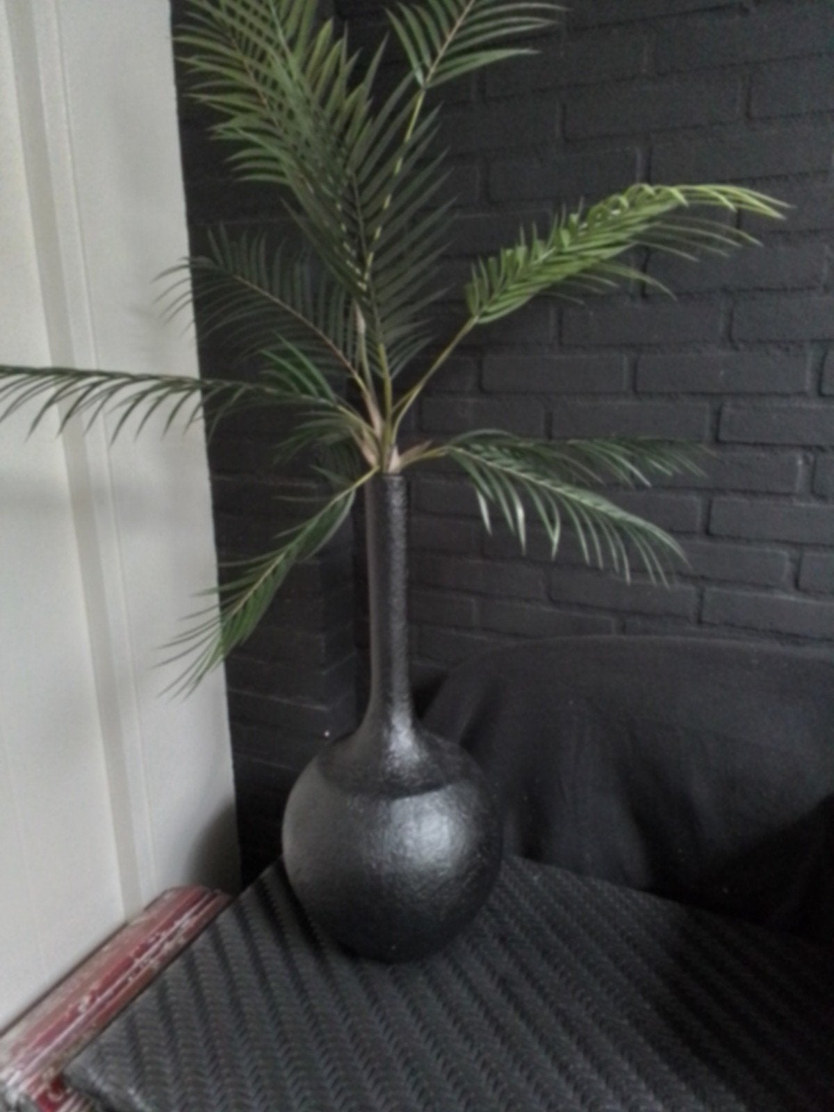 Kunstpalm in zwarte vaas - Decoratieve kunstplant, Ophalen, Steen/keramiek, Met pot of vaas, Kunstplant