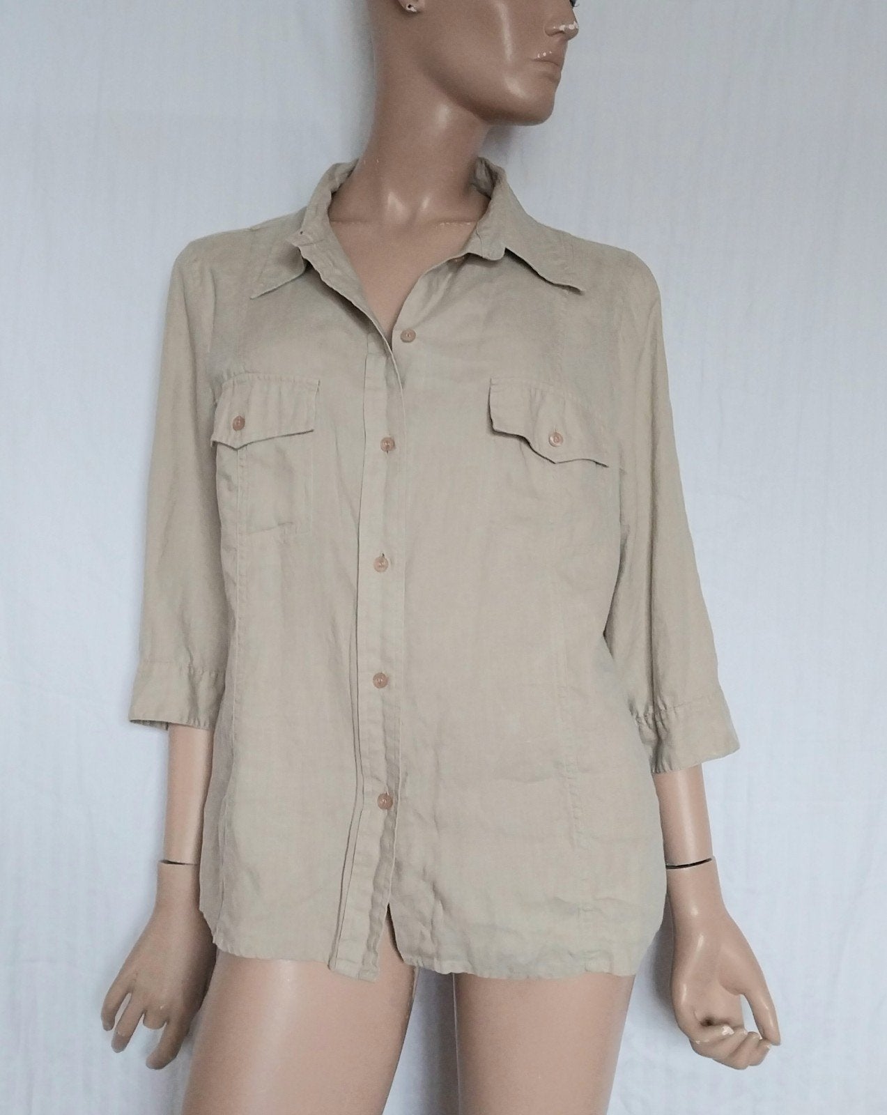 GIORGIO LINNEN Blouse,  Maat 44, Kleding | Dames, Ophalen of Verzenden, Zo goed als nieuw, Maat 42/44 (L), Beige