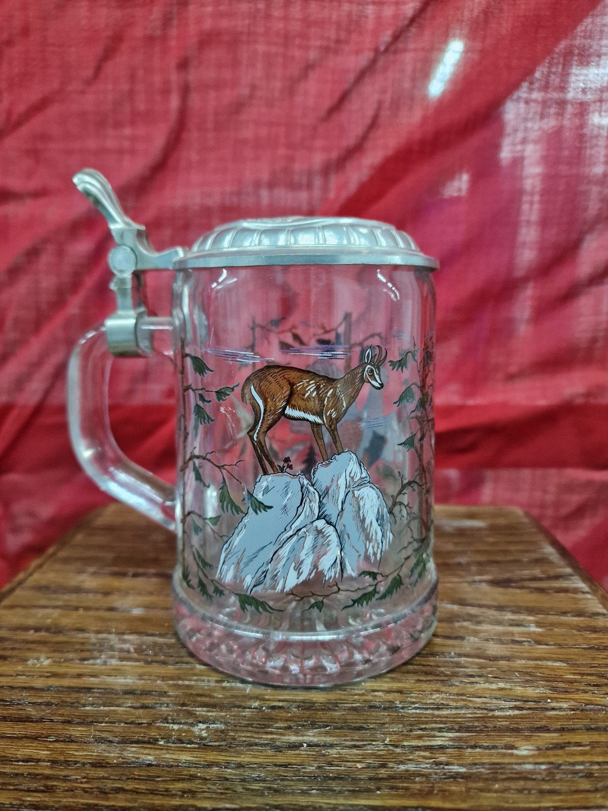 antiek vintage  Glazen Bierpul met Tinnen Deksel, Ophalen of Verzenden