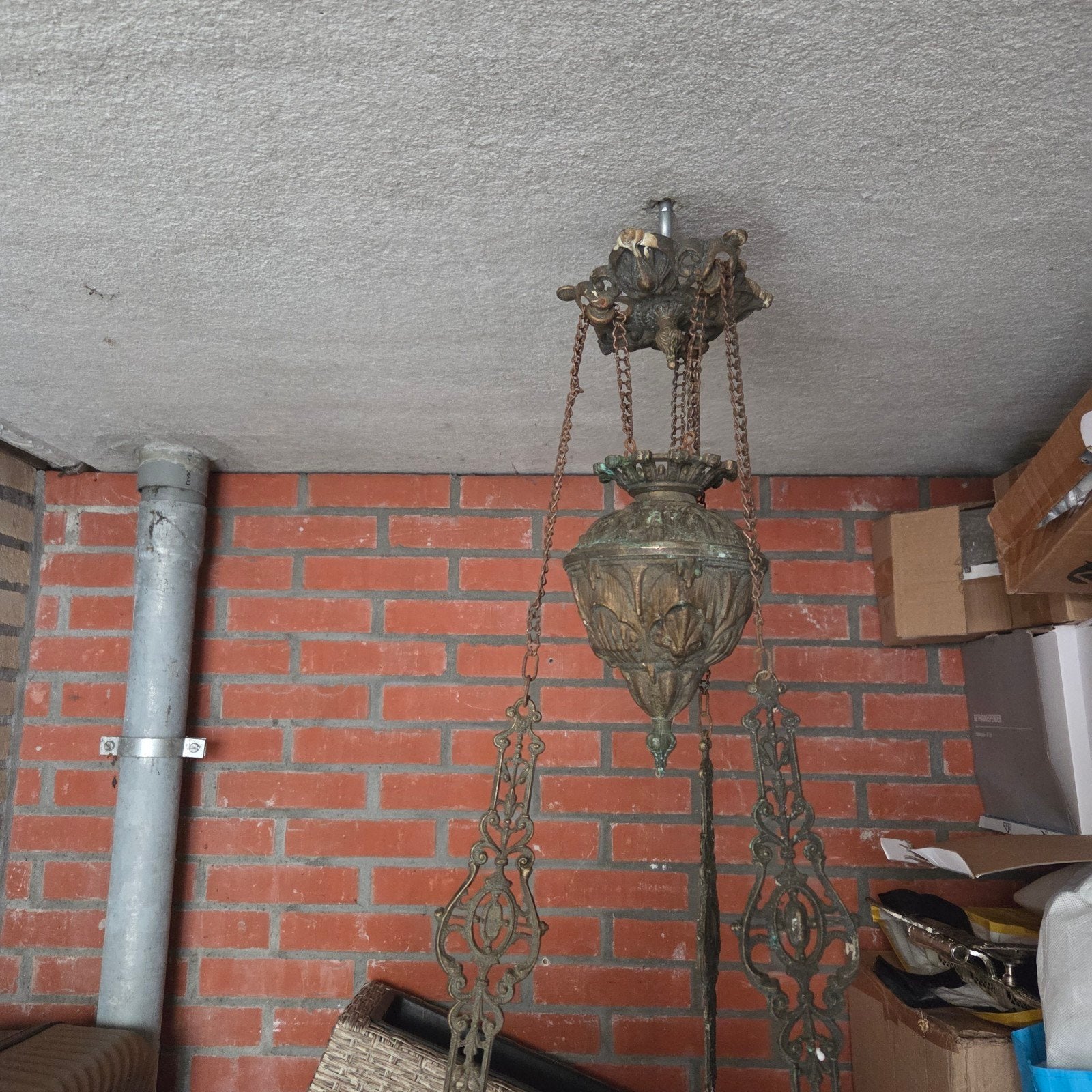 Antieke bronzen hanglamp met paardenmotief, Antiek en Kunst, Ophalen of Verzenden