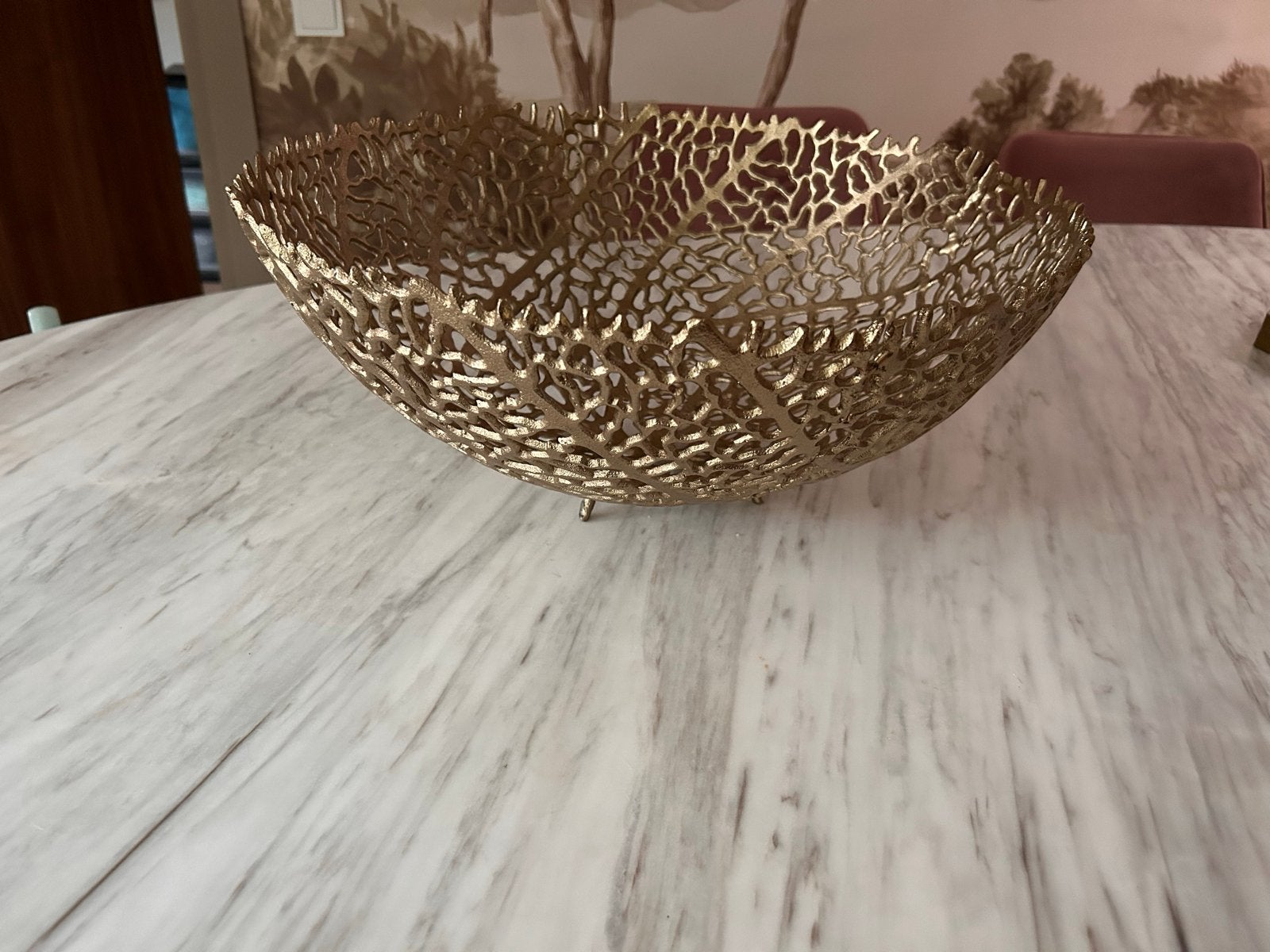 Grote gouden fruitschaal / decoratieschaal, Ophalen, Op voet, Schaal, Rond