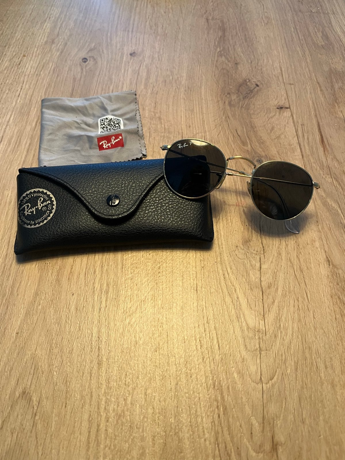 Ray-Ban Round Metal RB3447 Zonnebril met originele hoes, Gebruikt, Zonnebril, Overige kleuren, Ophalen of Verzenden