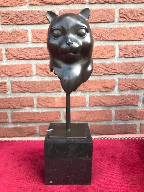 fraaie kattenbuste, brons en marmer, Ophalen of Verzenden