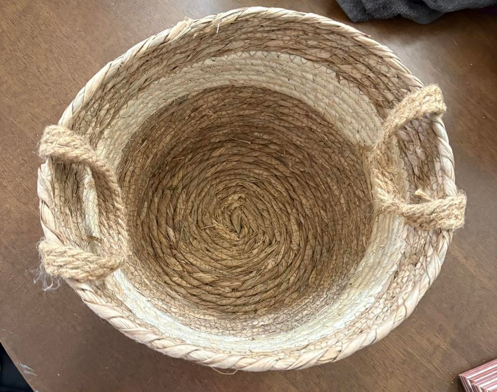 Jute mandje, Ophalen of Verzenden, Gebruikt, Rond, Riet