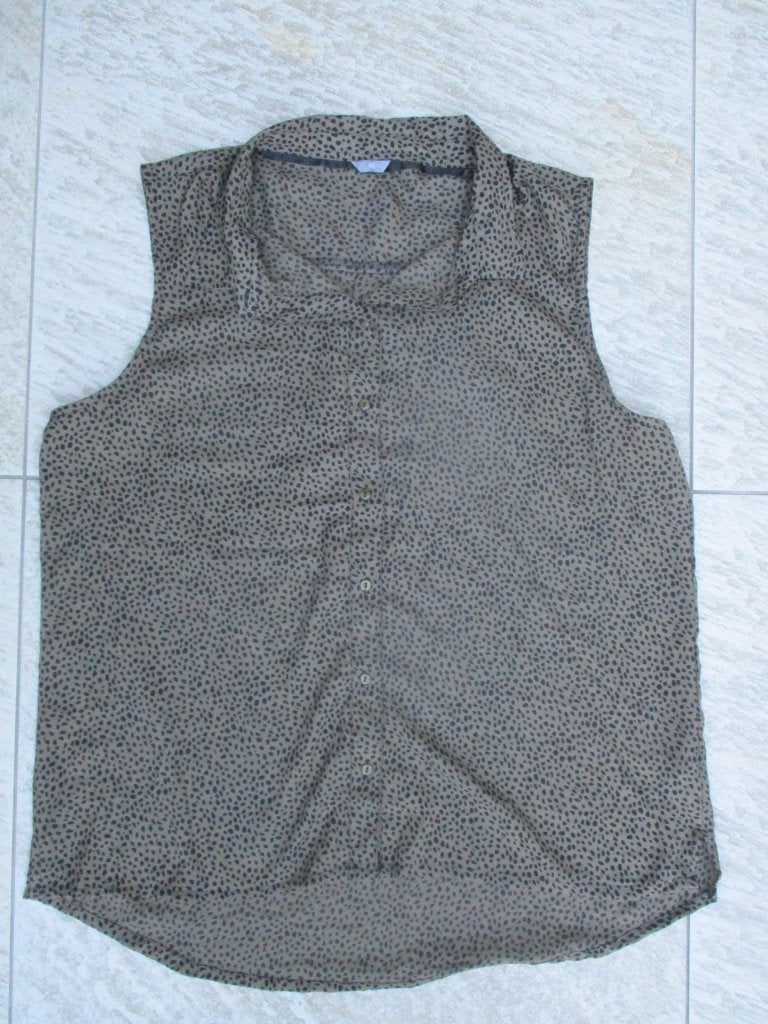 Blouse groen met zwarte stippen maat 48 mouwloos, Ophalen of Verzenden, Zo goed als nieuw, Maat 46/48 (XL) of groter, Groen