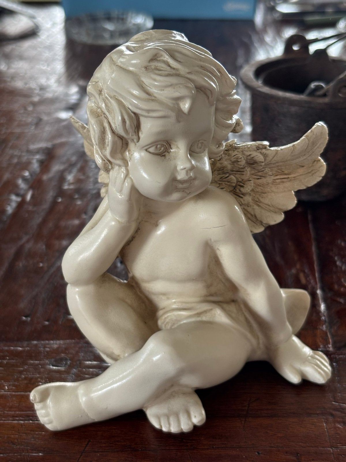 Schattig stenen engeltje - Decoratief beeldje, Ophalen of Verzenden, Gebruikt, Religie