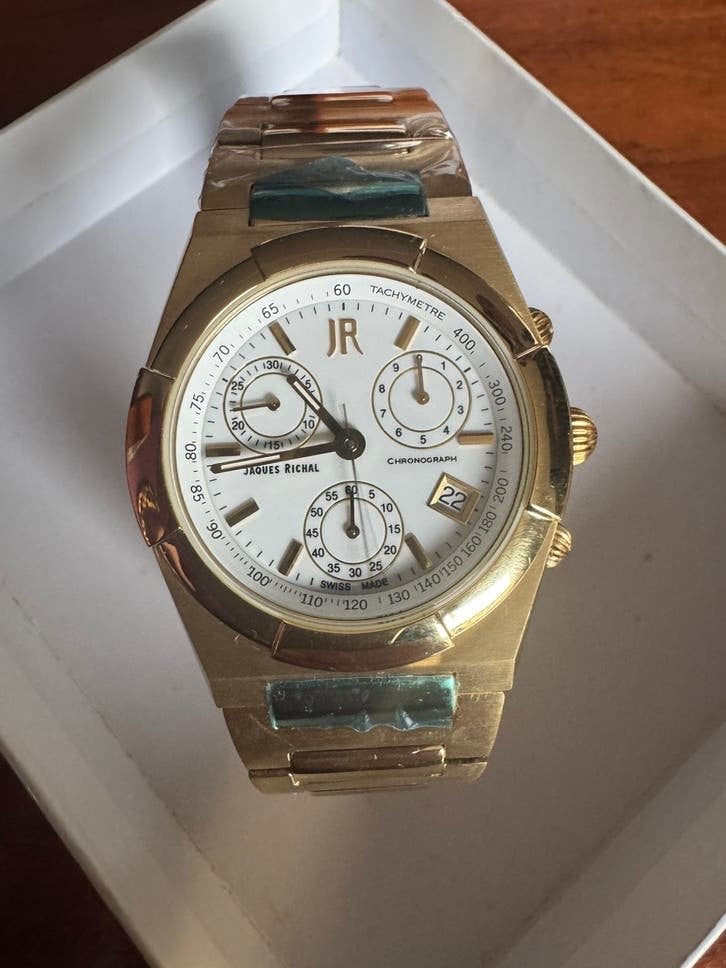 Jaques richal horloge 18 karaat verguld chronograph, Overige merken, Staal, Nieuw, Ophalen of Verzenden