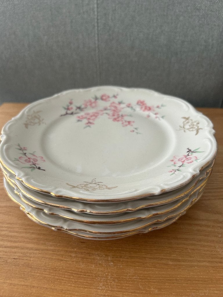 5 prachtige gebaks ontbijt bordjes, Gebruikt, Klassiek, Ophalen of Verzenden, Bord(en)