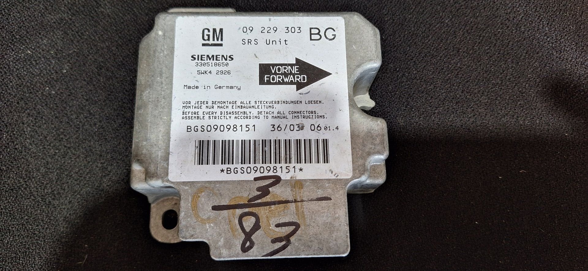 Originele Airbag Stuurmodule Computer Opel Astra G Zafira A, Gebruikt, -, -, Opel