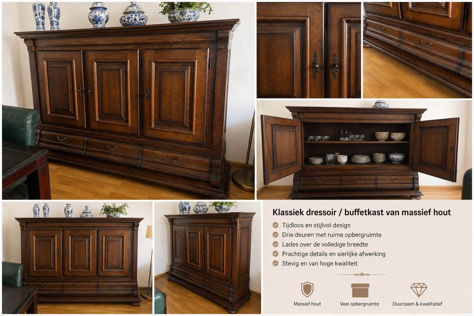 Klassiek dressoir / buffetkast massief hout te koop, Antiek en Kunst, Antiek | Meubels | Kasten, Ophalen