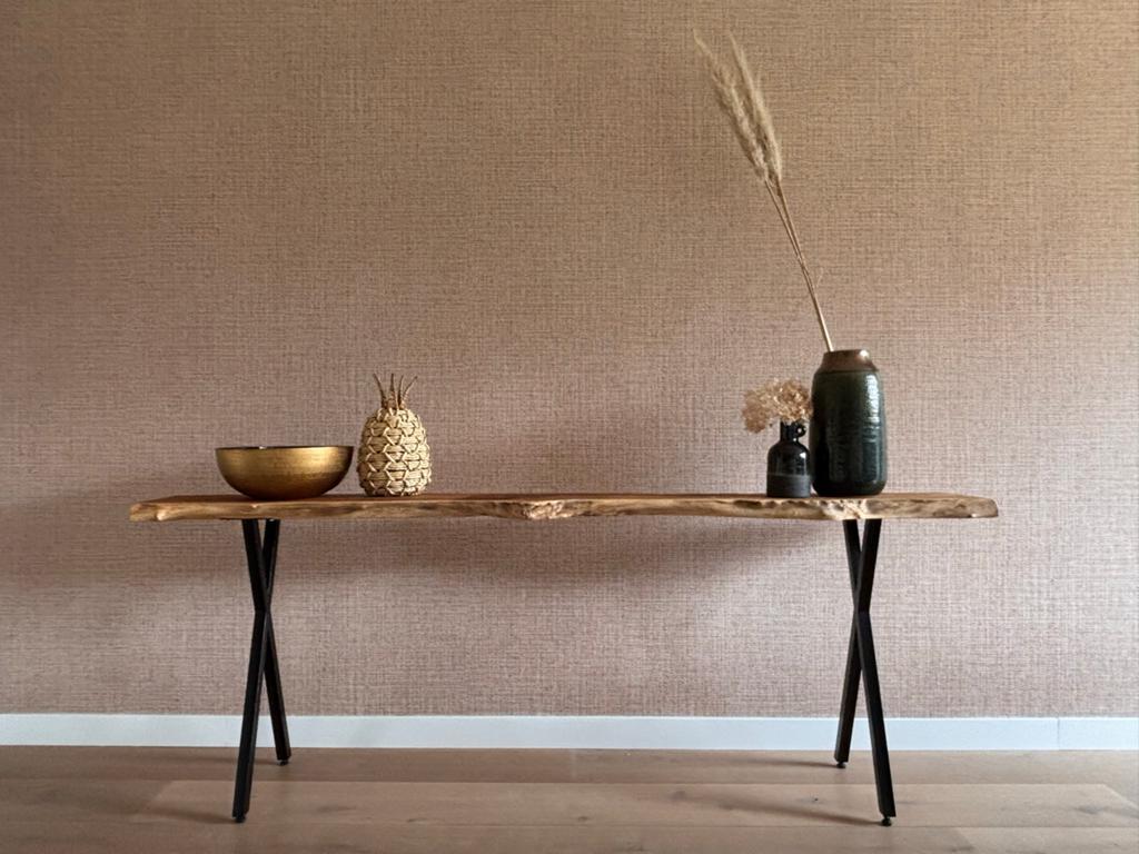 Sidetable met boomstamblad - 210x30x76 cm, Ophalen, Gebruikt, 200 cm of meer, 25 tot 50 cm