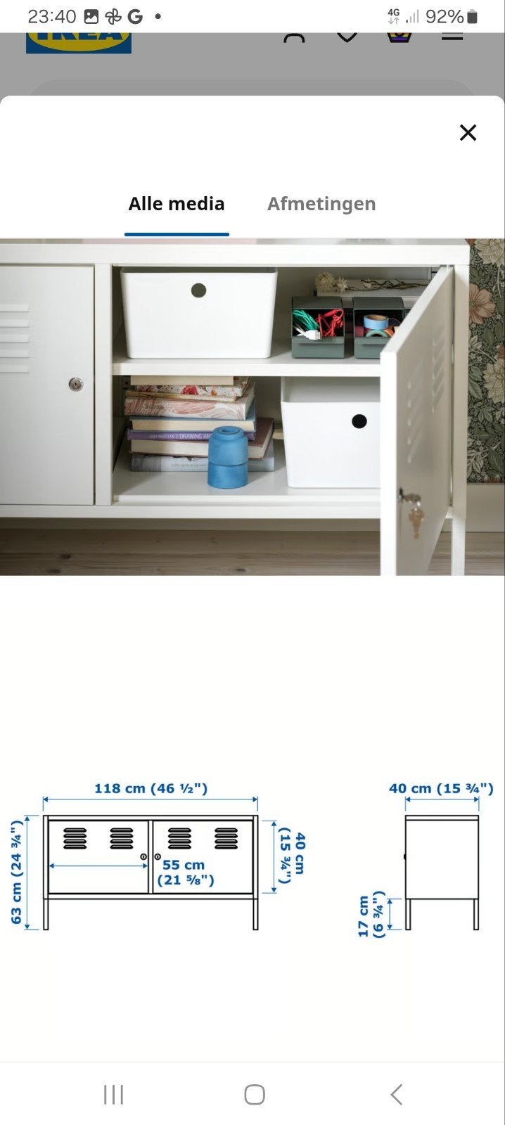 IKEA Kast Wit metaal, Ophalen, 100 tot 150 cm, Industrieel, Modern, Minder dan 100 cm
