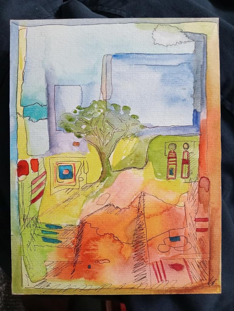 Aquarel pentekening gesigneerd, Ophalen of Verzenden