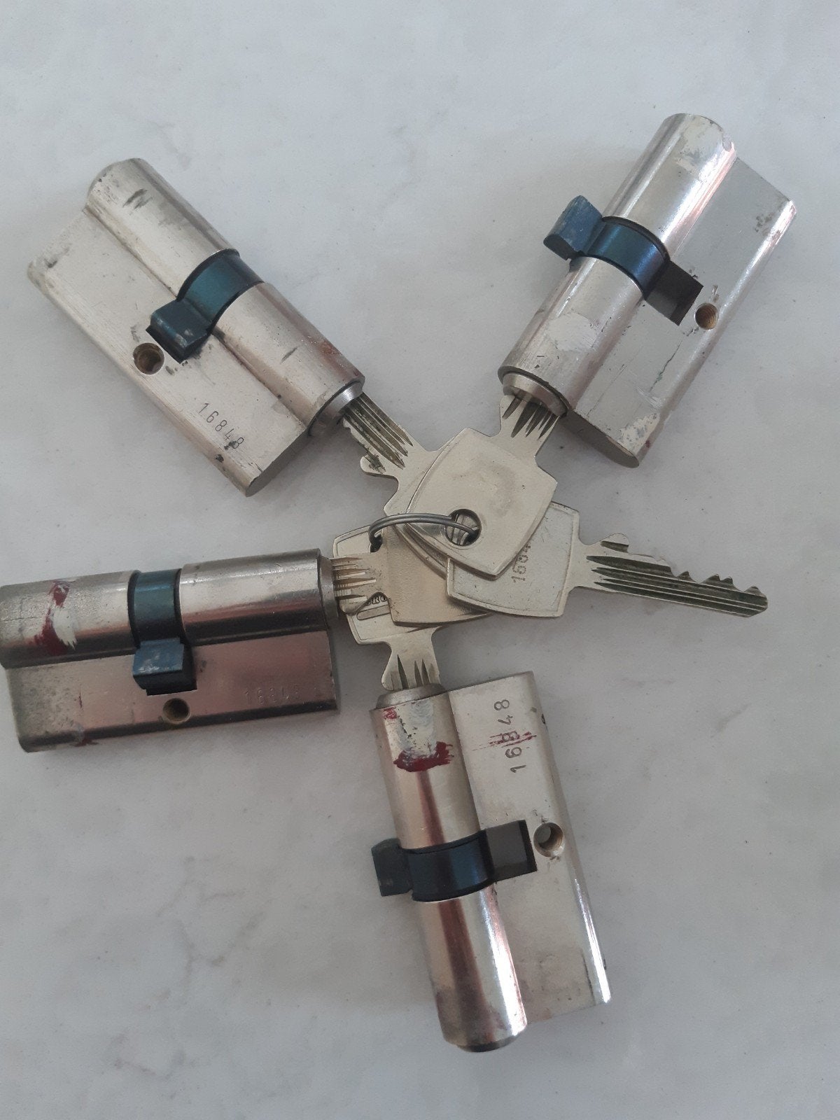 Cilindersloten met sleutels - Set van 4, Ophalen, Gebruikt, Rvs, Slot