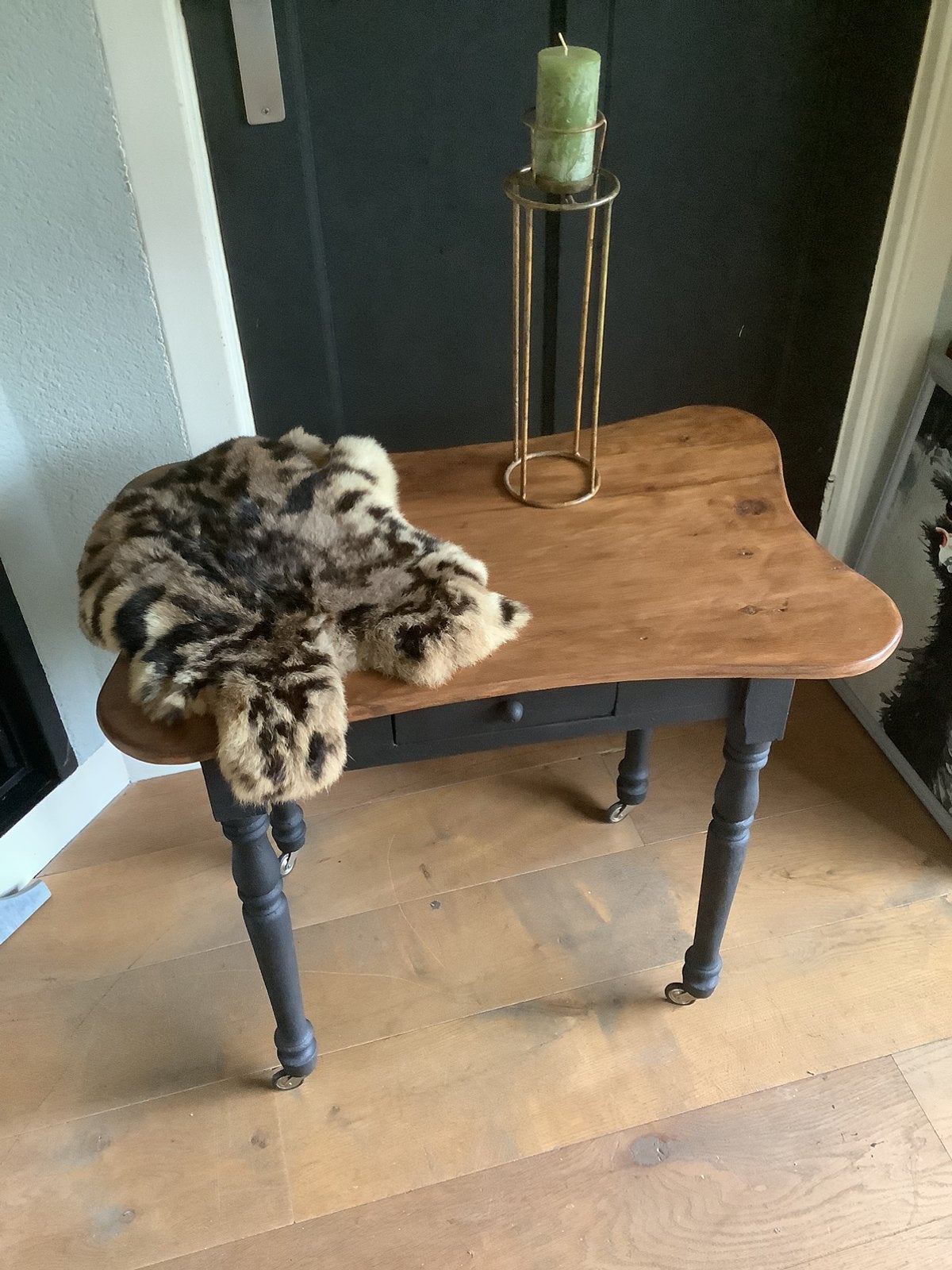 Sidetable side table vintage Engels wieltjes, Ophalen, 25 tot 50 cm, Rechthoekig
